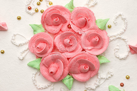 带玫瑰的奶油蛋糕食物糕点甜点花瓣黄油叶子装饰品美食面包育肥图片