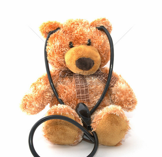 泰迪熊带听诊器蓝色礼物玩具眼镜吉祥物苗圃动物展示丝带伴侣图片