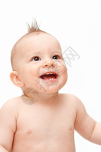 带着毛发笑着的婴儿儿童孩子眼睛童年前额头发牙齿波峰发型快乐图片