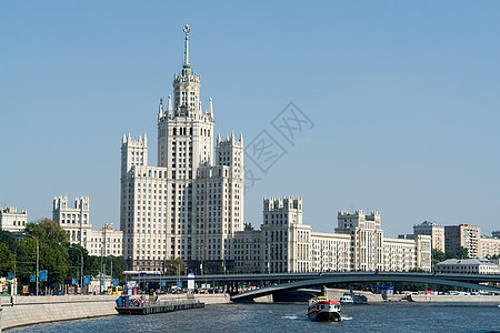 Moskva河联盟天空历史性蓝色市中心公共汽车大厦全景建筑学历史图片