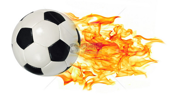 足球球在火焰中燃烧黑色闲暇游戏乐趣娱乐皮革圆形白色速度图片
