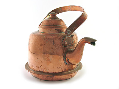 孤立的铜水壶茶壶古董厨房黄铜液体家务风格咖啡殖民图片