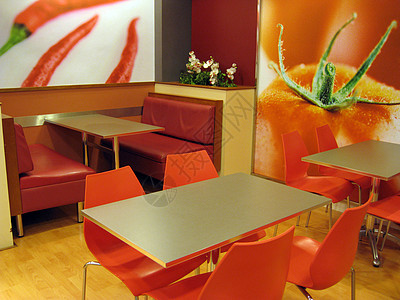 餐饮桌子角落椅子辣椒红色咖啡厅墙纸餐厅背景图片