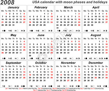 2008日历日记季节杂志调度插图日程月亮假日程序规划师图片