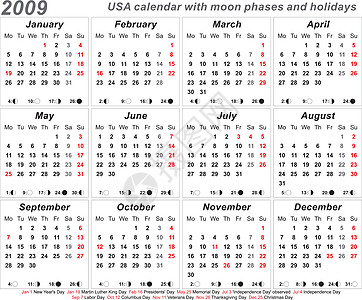2009日历季节调度月亮数据日记日程插图程序杂志月相图片