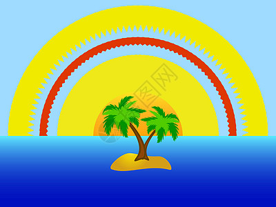 岛屿 棕榈树和海插画