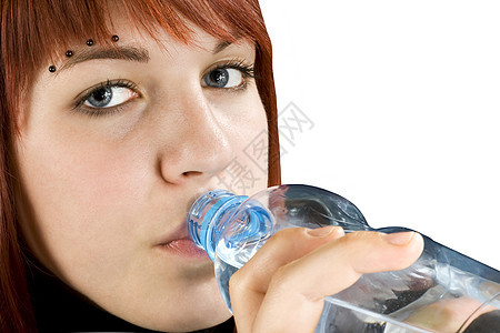 红头饮用水女士青少年白色口渴红发生活方式瓶子女孩冲孔青年图片