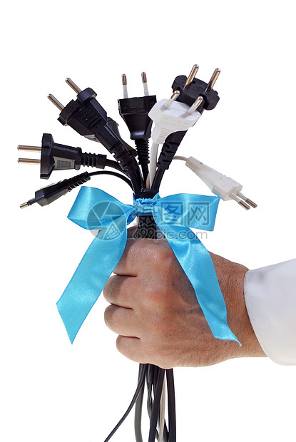 插件电缆花束电流男人电工皮肤蓝色丝带图片