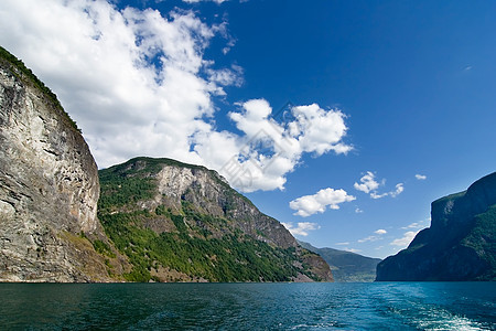 挪威 Fjord 风景全景天空邮政游客颂歌渠道蓝色海洋峡湾运河图片