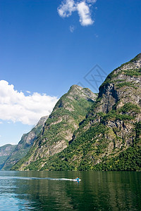 挪威 Sognefjord力量吸引力峡湾海洋发动机峡谷游客蓝色天空邮政图片