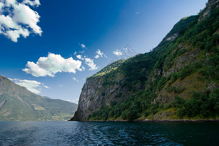 挪威 Fjord 风景蓝色峡湾旅行邮政卡片陈词滥调力量海洋全景渠道图片