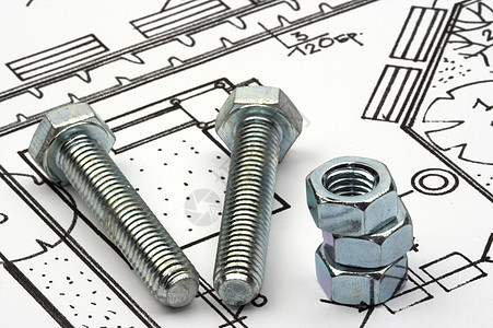 螺和螺栓连接器宏观白色坚果工具合金机械硬件草图金属图片
