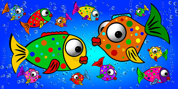 丰富多彩的鱼类游泳气泡射线艺术嘴唇墙纸插图眼睛海洋坡度图片