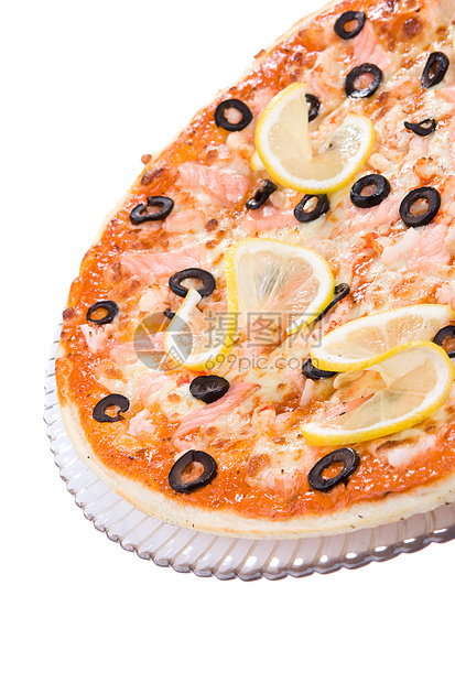 披萨比萨蔬菜脆皮柠檬午餐餐厅平底锅面团食物白色烹饪图片