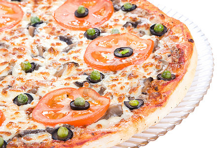 好吃的比萨饼餐厅烹饪蔬菜午餐红色面团脆皮平底锅白色绿色图片