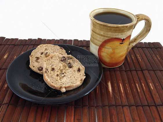 快速早餐饮料杯子葡萄干竹子食物木头咖啡小吃面包白色图片