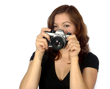 摄影师相机爱好工作室快门会议成人镜片黑发单反女士图片