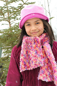 过冬的儿童女孩健康围巾帽子福利享受肖像乐趣夹克雪花图片