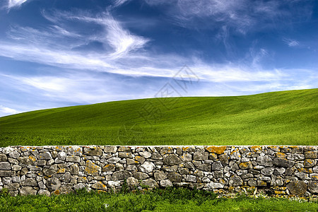 石墙牧场蓝色废墟乡村地平线远景农田场地天空栅栏图片