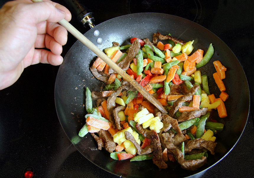 薯煎橙子豆荚胡椒炒锅平底锅美食蔬菜低脂肪纳帕饮食图片