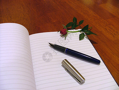 笔记本和笔线条空白写作喷泉玫瑰笔尖图片
