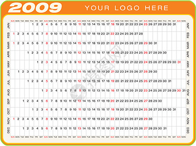 2009年日历年度议程日程日记季节性规划师调度网格季节插图图片