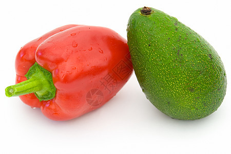 甜辣椒和鳄梨食物饮食蔬菜胡椒白色绿色红色热带水果节食图片