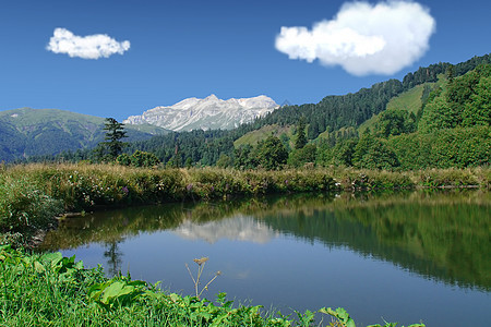 图片湖叶子风景反射蓝色爬坡地平线假期山脉场景森林图片