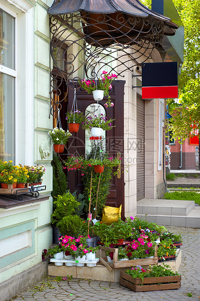 供出售的鲜花销售展示零售花园商业街道市场店铺园艺温室图片