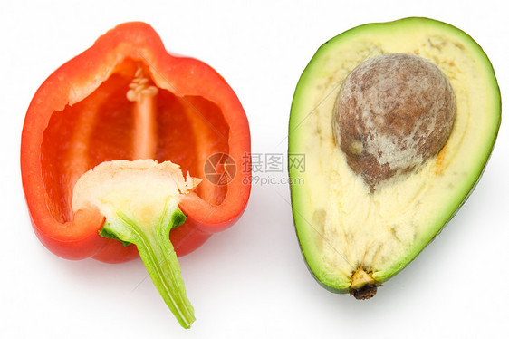 甜辣椒和鳄梨红色节食胡椒饮食热带白色蔬菜绿色食物水果图片