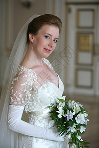 美丽的新娘面纱女士手套已婚生活微笑女孩婚礼裙子选手图片