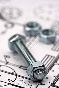螺和螺栓合金金属坚果硬件工业工具宏观草图机器连接器图片