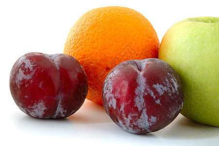 苹果 橙子和梅子水果浆果白色食物粉色营养黄色李子绿色紫色图片