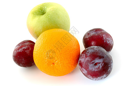 苹果 橙子和梅子李子浆果食物紫色白色粉色水果黄色营养绿色图片