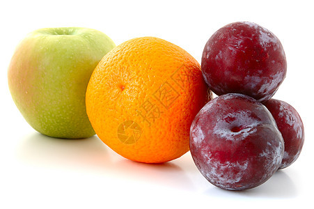 苹果 橙子和梅子粉色水果李子紫色食物绿色营养黄色白色浆果图片