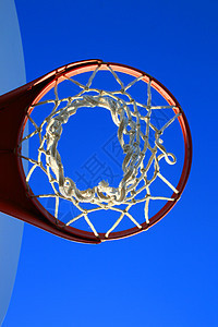 篮球网和后板红色天空竞赛运动蓝色戒指篮板游戏晴天金属背景图片