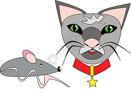猫和老鼠哺乳动物衣领灰色插图粉色动物艺术红色图片