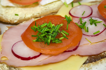 番茄萝卜 火腿 奶酪和三明治沙拉饮食白色棕色野餐食物午餐黄油蔬菜香葱图片