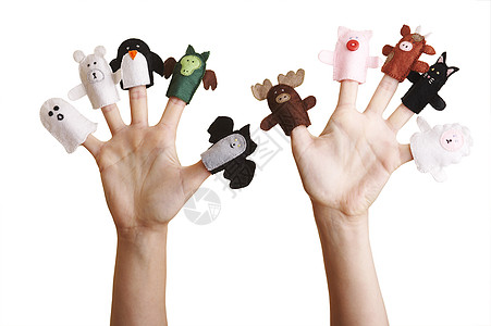 手指木偶女孩家庭展示乐趣玩具孩子蝙蝠故事奶牛玩物图片