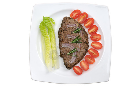胡椒牛排迷迭香盘子蔬菜午餐白色食物香料饮食沙拉牛肉图片