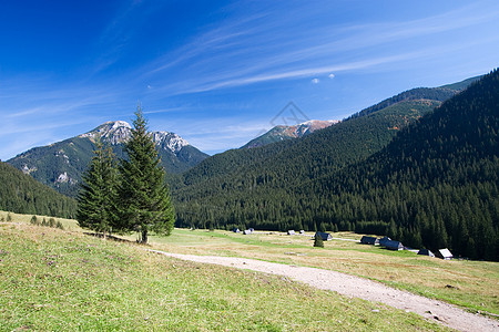 山地景观环境场地风景窝棚全景岩石小路场景植物蓝色图片