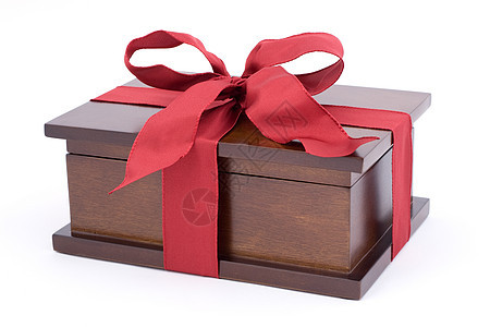 圣诞礼物环形磁带丝带盒子礼物棕色珠宝白色木头乐队图片
