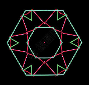 带有六边形的红色和绿色抽象图片