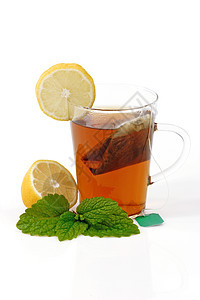 聚粉茶绿色叶子茶包营养玻璃康复草本草本植物树叶饮料图片