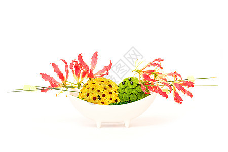 花花装饰桌子植物红色花束黄色装饰绿色风格奶油花瓣背景图片