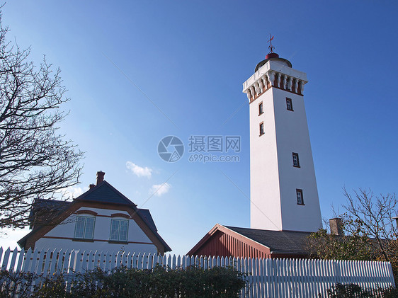 丹麦Helnaes灯塔航行港口海岸线支撑海岸船舶警告海滩航海灯光图片