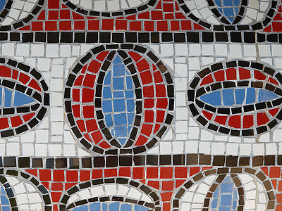 手工制作的马赛克背景蓝色建筑学白色材料艺术地面石头红色宏观陶瓷图片