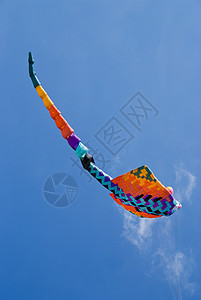 色彩多彩的风筝蓝色射线飞行天空玩具尾巴滑冰图片
