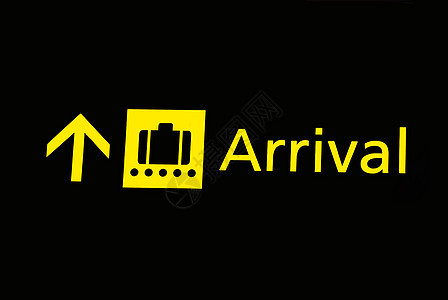 机场标志  抵达展示招牌黄色黑色木板旅行航空图片