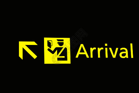 机场标志  抵达黑色招牌航空展示黄色木板旅行图片